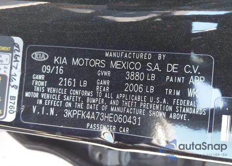 2017 Kia Forte Lx из США, поврежденный, VIN 3KPFK4A73HE060431